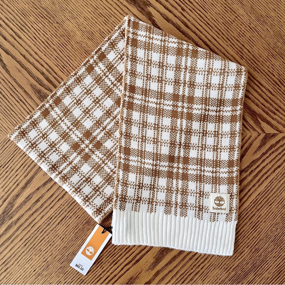 TIMBERLAND Buffalo Plaid Scarf - Tan & Cream